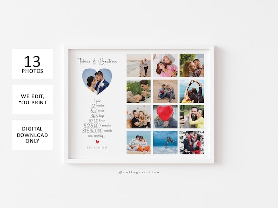 1 Year Anniversary Gift for Boyfriend, Personalize 1st Year Anniversary Photo Collage Gift, 1 Year Wedding, 1st Anniversary Photo Collage