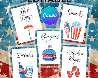 Editable Patriotic Party Signs Template, Printable 4th Of July Food Sign, Custom Table Sign, Canva Drink Sign
