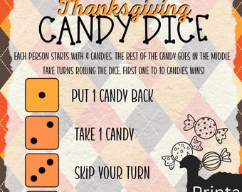 Thanksgiving Candy Dice Game Instant Download, Printable Thanksgiving Party Game For Kids, Classroom Group Game, Candy Game, Dice Game, PDF