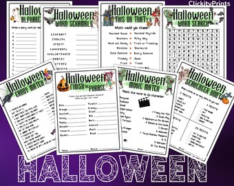 Paquete de juegos de Halloween, juegos de Halloween para niños de descarga instantánea, juegos imprimibles para fiestas de Halloween, rompehielos, juegos grupales de Halloween