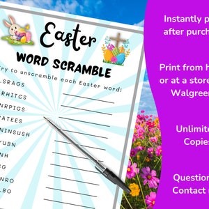 Printable Easter Word Scramble & Answer Key, Sunday School Church Games ...