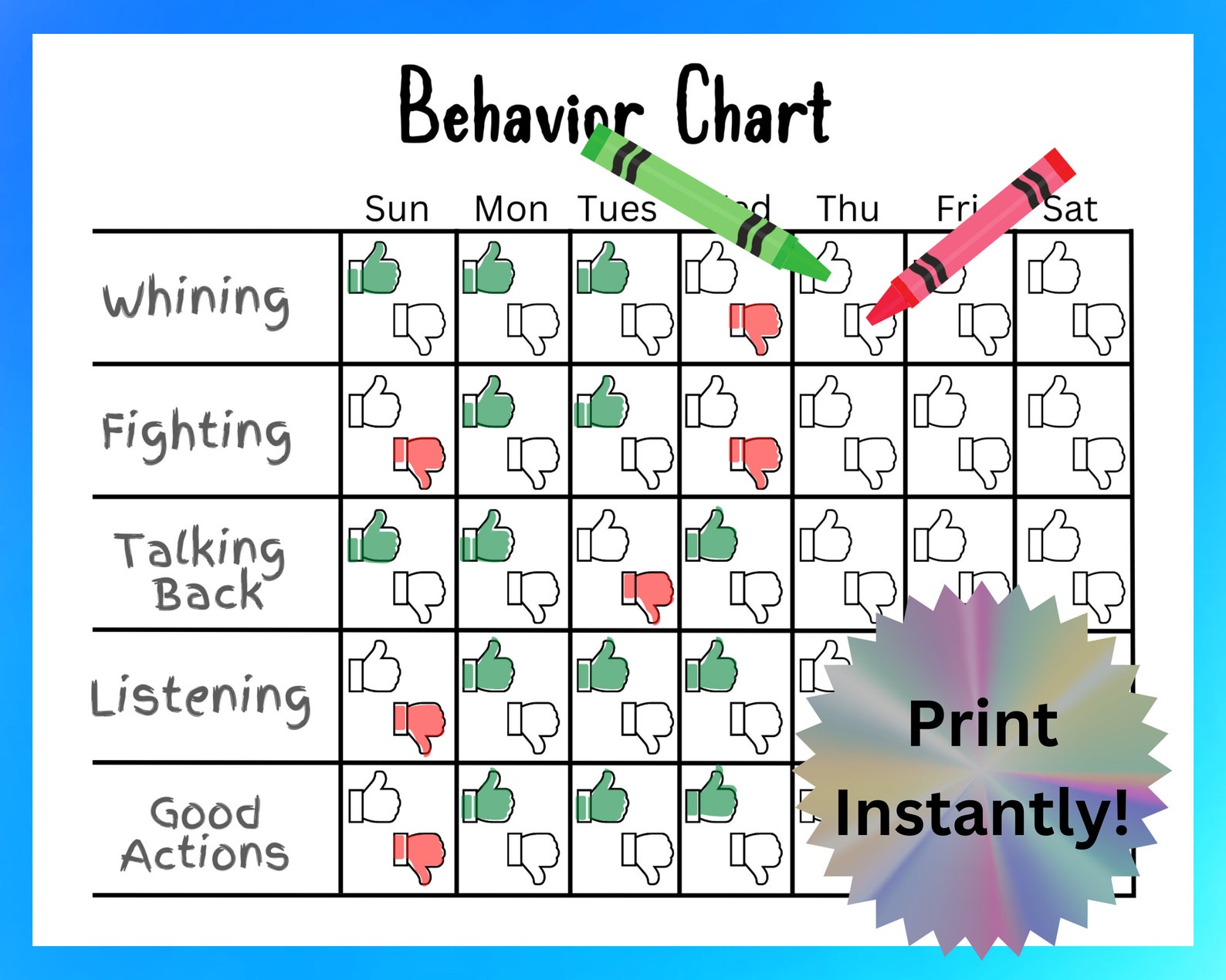 Buy Printable Behavior Chart for Kids, School Behavior Chart, Home ...