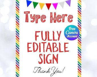 Editable Sign Canva Template, Custom Party Sign Instant Download, Printable Event Sign, Birthday, Reunion