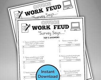Office Work Feud Game, Printable Team Building Activity, Group Office Party Game, Ice Breaker Game, Work Event Game, Employee Staff Game