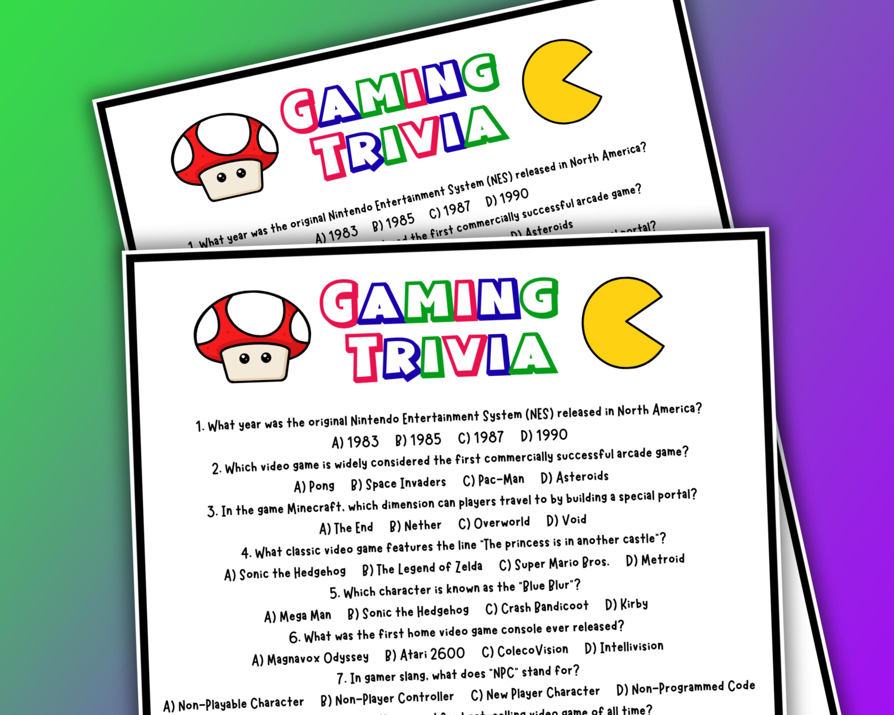 Video Trivia Video Game Trivia Instant Download, Printable Gamer Quiz, Video Game ...
