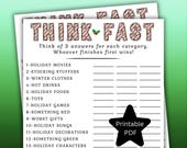 Think Fast Holiday Game for Work or School, Printable Christmas Think Fast Game for Kids and Adults, Christmas Holiday Minute to Win It PDF