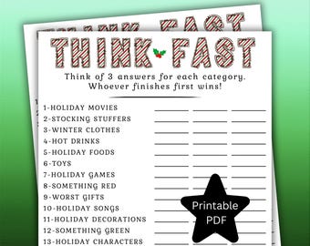 Juego de pensar rápido para las vacaciones en el trabajo o la escuela, juego de pensar rápido para Navidad para niños y adultos, minuto de vacaciones de Navidad para ganar PDF