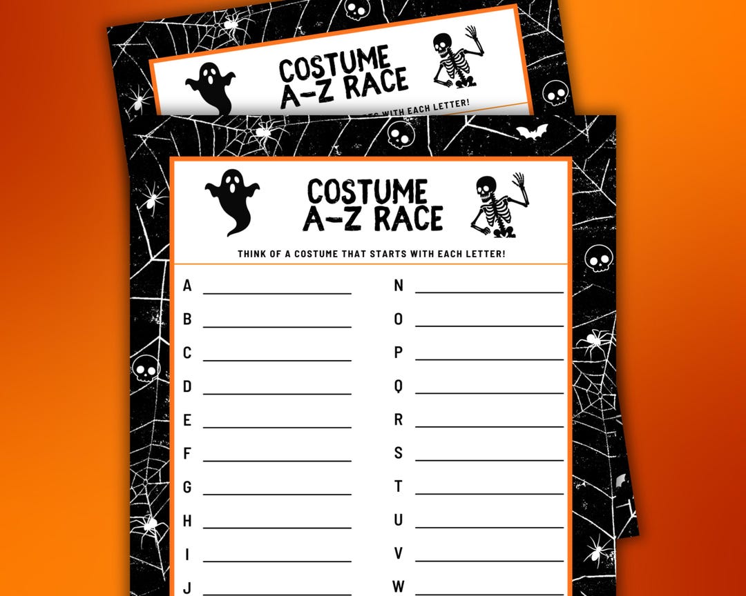 Costume A-Z Race Activity Printable Halloween Party Game Instant ...