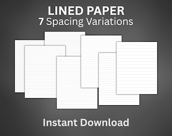 Printable Lined Paper Instant Download, 7 Spacing Variations, Notebook Paper, School Paper,  Notes,