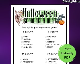 Halloween Scavenger Hunt-Printable Halloween games-Halloween Party games-Virtual Halloween game-Family Activity-Halloween Treasure Hunt-PDF