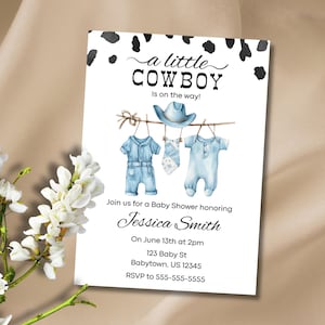 Editable A Little Cowboy Is On The Way Baby Shower Invitation, Wild West Baby Shower Invite, Cowboy Baby Shower Invitation, Rodeo Baby