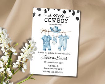 Editable A Little Cowboy Is On The Way Baby Shower Invitation, Wild West Baby Shower Invite, Cowboy Baby Shower Invitation, Rodeo Baby