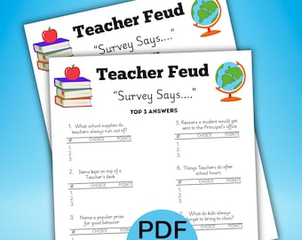 Teacher Feud Game, School Staff Feud, Teacher Appreciation Game, Teacher Retirement Party Game, Printable School Feud Game, Teacher Game PDF