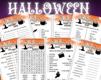 Paquete de juegos de Halloween, juegos de Halloween imprimibles para niños, juegos de Halloween para la oficina con descarga instantánea, juegos de Halloween para la escuela