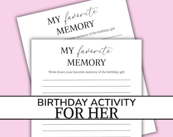 Actividad de cumpleaños "Mi recuerdo favorito", recuerdo imprimible de un invitado, actividad de fiesta de cumpleaños para niñas, descarga instantánea