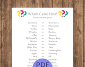 Which Came First Trivia Game, Printable Trivia Game Quiz, Office Game, Ice Breaker Game, Age Game, Party Game, Family Trivia Night, PDF