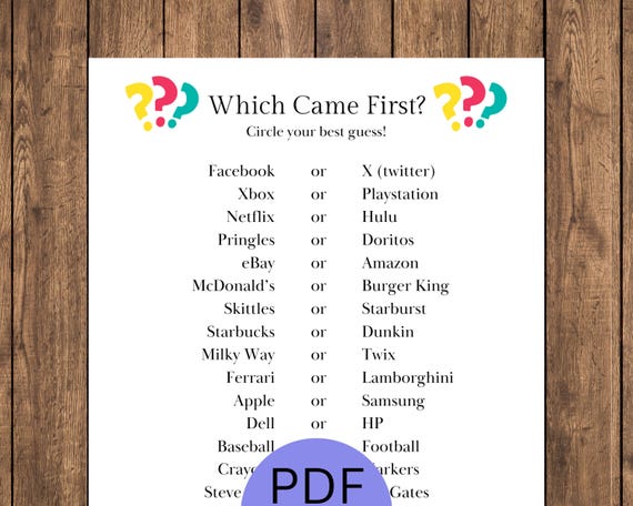 Which Came First Trivia Game, Printable Trivia Game Quiz, Office Game, Ice Breaker Game, Age Game, Party Game, Family Trivia Night, PDF