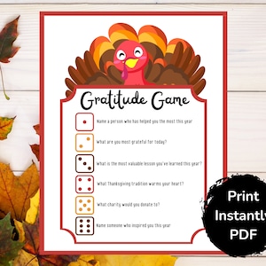 Thanksgiving Gratitude Game, Thanksgiving Dice Game, Thanksgiving Party Game, Friendsgiving Game, Thanksgiving Conversation Starters PDF