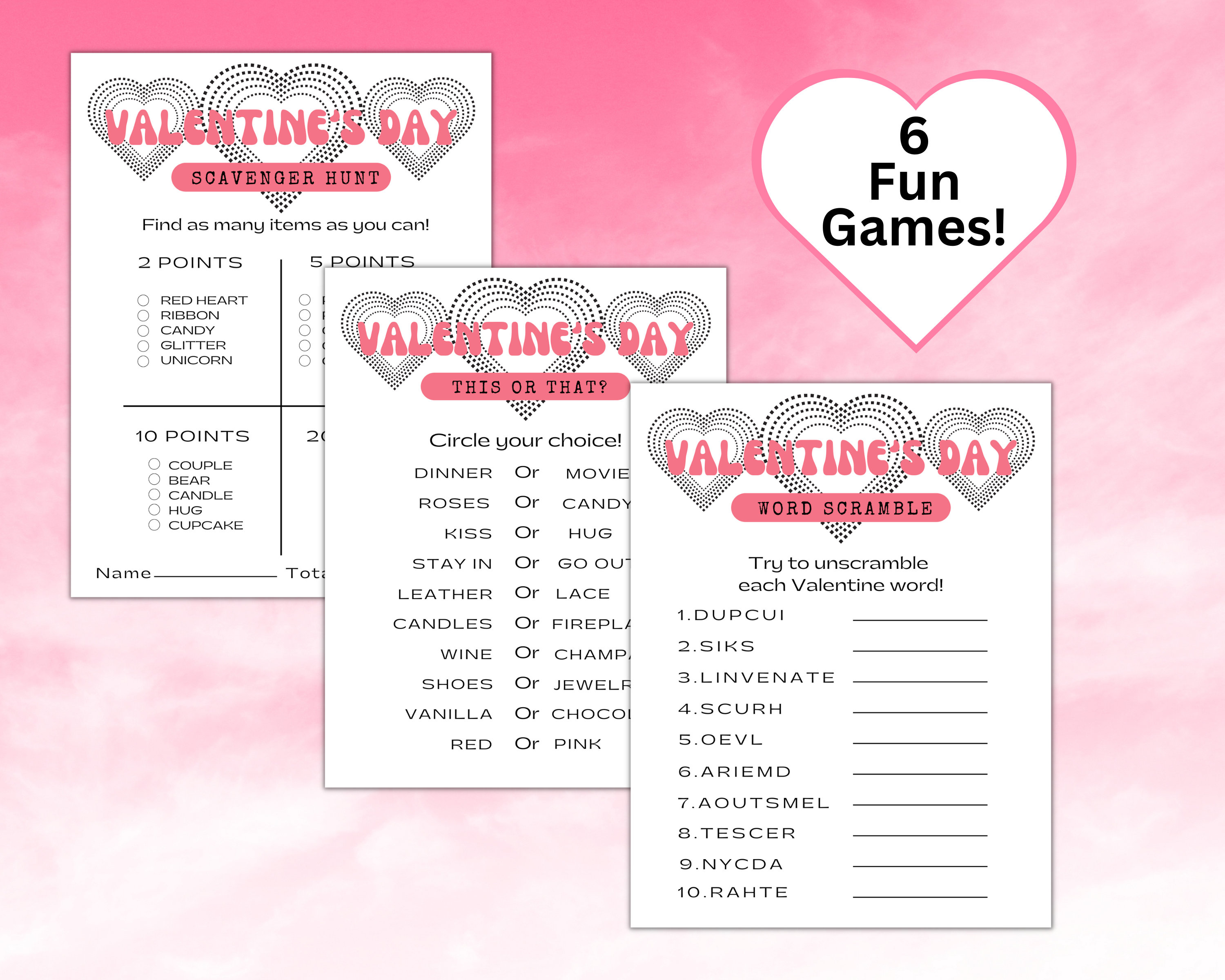 Printable Valentine's Day Game Bundle for Kids & Adults, Valentine's ...