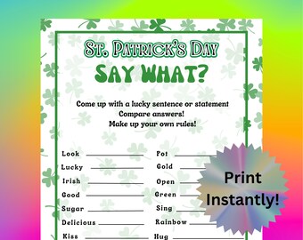 Printable St. Patrick's Day Party Game for Kids & Adults, Classroom St. Patrick's Activity for Students, Green Clover St. Patty's Day Games