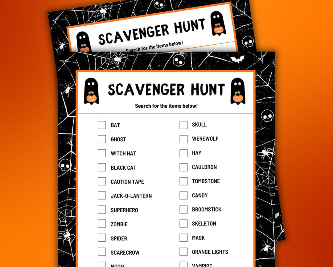 Scavenger Hunt Printable Halloween Party Activity Instant Download ...