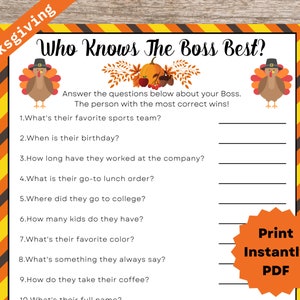Thanksgiving Who Knows the Boss Best, Thanksgiving Office Party Games, Work Thanksgiving Game for Employees, Team Building Game, Icebreaker