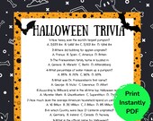 Halloween Trivia, Halloween Quiz, Halloween Game, Halloween Party Idea, Office Party Game, Printable Halloween Game, Games for Adults & kids