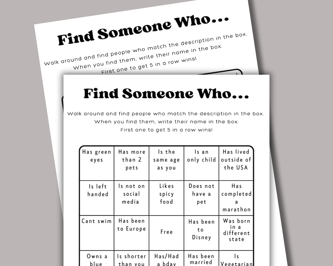 Find Someone Who Bingo Game, Printable Group Game, Party Game, Office ...