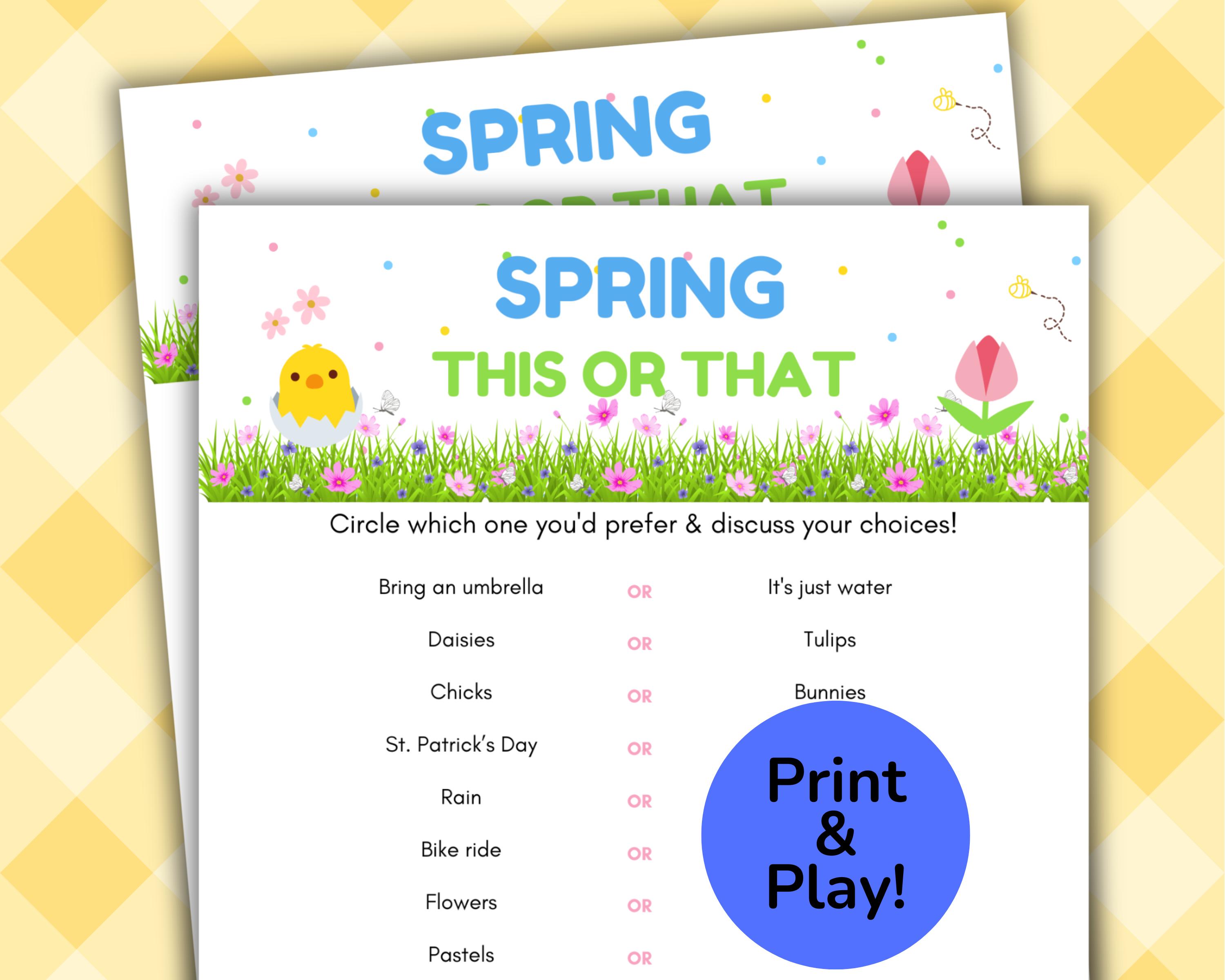 Spring This or That Game, Printable Spring Activity for Kids and Adults ...