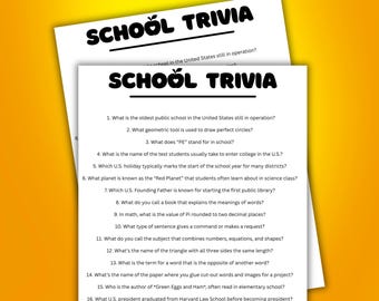 School Trivia Game, Printable Quiz For Kids and Teachers, Classroom Activity, Kids Trivia Game,  Back to School Game, School Theme Trivia