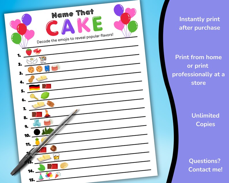 Guess the Cake Emoji Game, Printable Dessert Guessing Game, Party Game ...