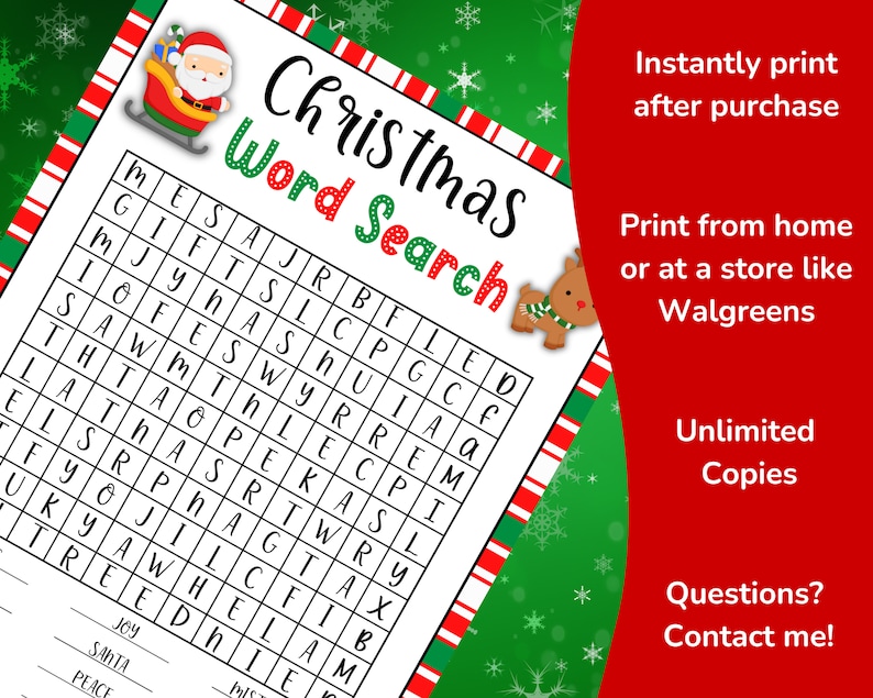 Christmas Word Search, Christmas Games for Kids & Adults, Holiday Party Game, Office Party