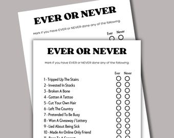 Juego "Siempre o nunca", juego imprimible para grupos, juego para fiestas, juego de oficina, para iniciar conversaciones, rompehielos, conóceme, PDF en blanco y negro