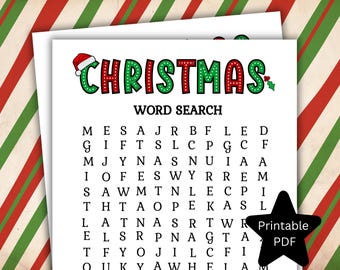 Actividad de búsqueda de palabras para la fiesta de Navidad, juego de fiesta navideña para niños y adultos, juego de Navidad imprimible y clave para la fiesta escolar o laboral en formato PDF
