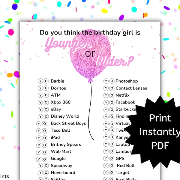 Younger Older Game - Etsy