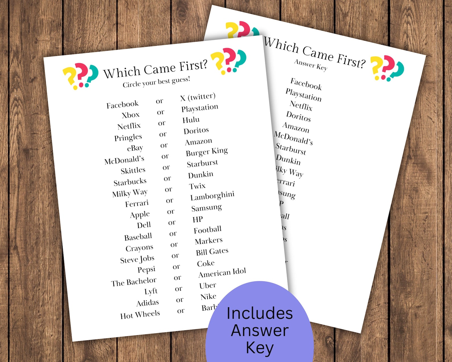Which Came First Trivia Game, Printable Trivia Game Quiz, Office Game ...