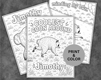 Jimothy The Raccoon Printable Coloring Pages Instant Download, Viral