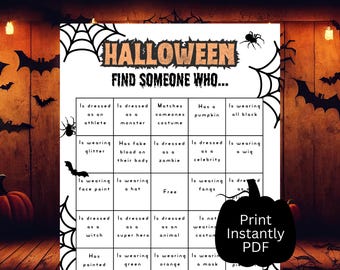 Halloween Costume Bingo, Halloween Party Game For Kids Instant Download, Find Someone Who Halloween Game, Group Icebreaker Activity, PDF