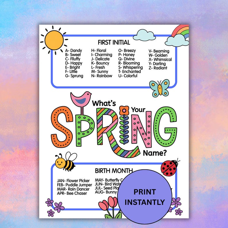 What's Your Spring Name Game Instant Download, Printable Spring Name ...