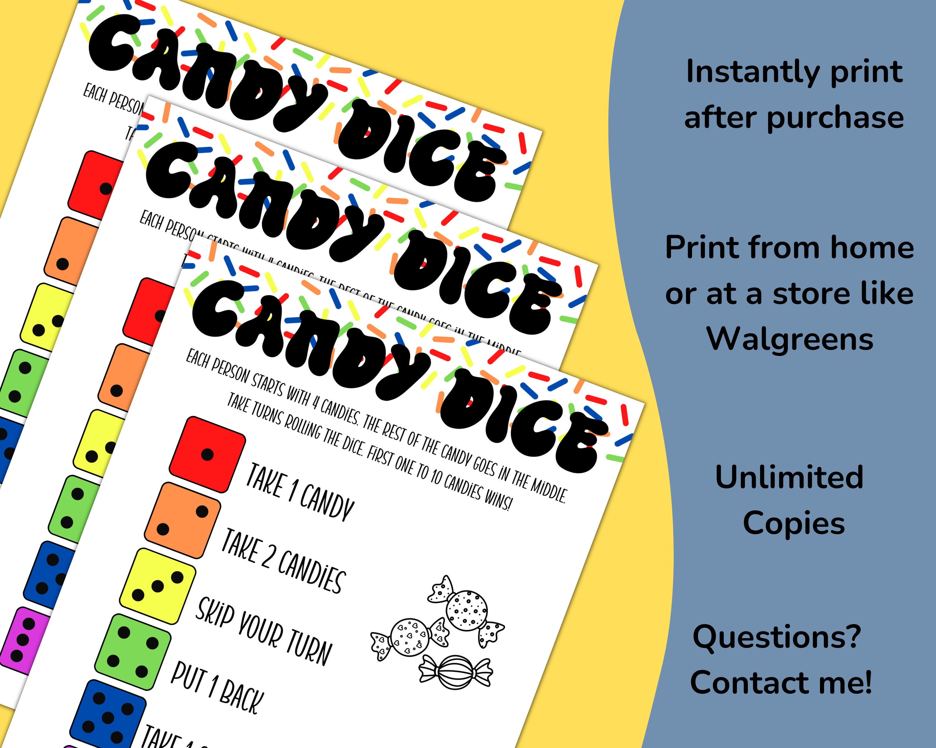 Candy Dice Game, Birthday Party Games, Games for Kids, Candy Game