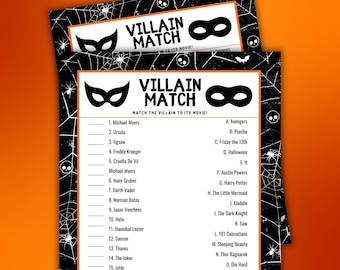 Villain Match Printable Halloween Party Activity Instant Download, Halloween Game For Kids & Adults, Halloween Office Party Game For Work