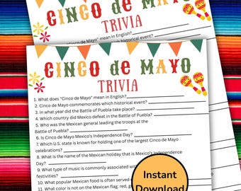 Cinco De Mayo Printable  Trivia Game, Cinco De Mayo Party Game for Kids and Adults, May 5 Activity, Cinco De Mayo Party Idea, Quiz Game