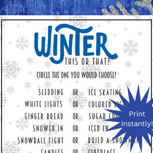 Printable Winter This or That Game for Kids and Adults, Winter Family Activity, Winter Games, Winter Quiz, Winter Trivia, Classroom Activity