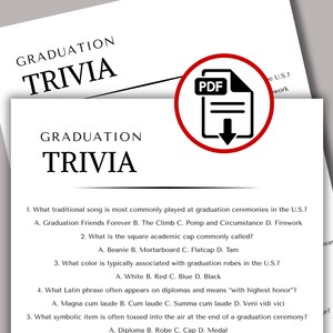 Graduation Party Trivia Game, Printable Grad Game, Graduation Quiz, High School Graduation, College Graduation, Celebration Game, Group Game