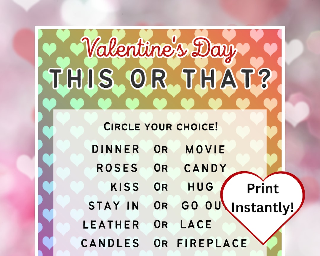 Printable Valentine's Day This or That Game for Teens & Adults ...