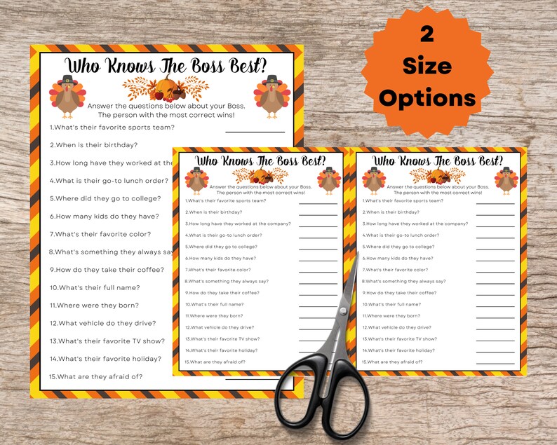 Thanksgiving Who Knows the Boss Best, Thanksgiving Office Party Games