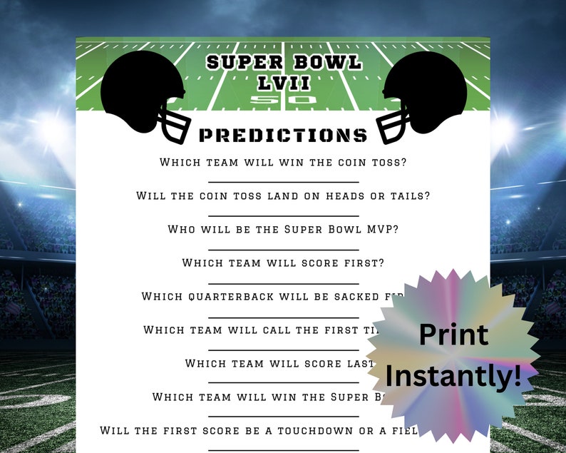 Super Bowl LVII 2023 Predictions Super Bowl Party Game Super - Etsy
