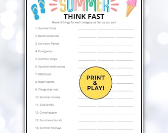 Summer Think Fast Game Instant Download, Printable Summer Activity For Kids, Reunion Party Icebreaker
