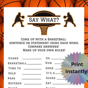 Printable March Basketball Madness Game, Finish my Phrase, Word Game, Printable Basketball Party Games PDF, Print Instantly, Party Ideas