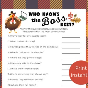 Thanksgiving Who Knows the Boss Best, Thanksgiving Office Party Games, Work Thanksgiving Game for Employees, Team Building Game, Icebreaker